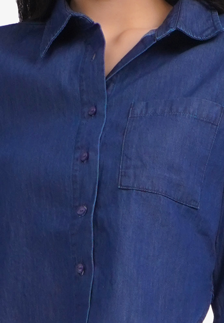 Contrast Button Up Chambray Shirt