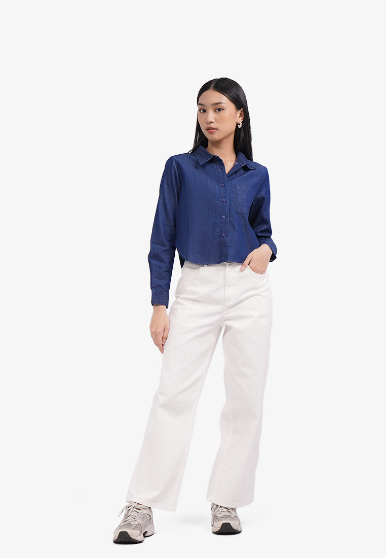 Contrast Button Up Chambray Shirt