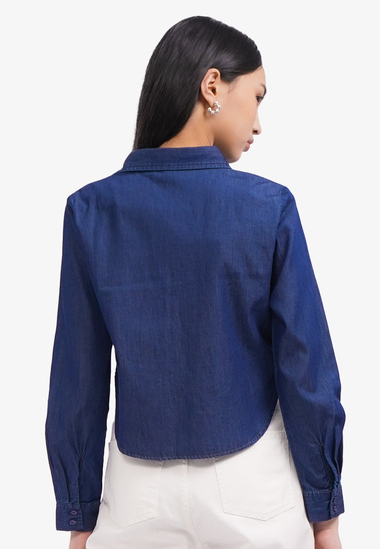 Contrast Button Up Chambray Shirt