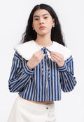 Contrast Wide Collar Blouse Navy