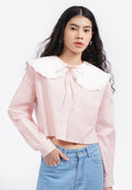 Contrast Wide Collar Blouse L.Pink