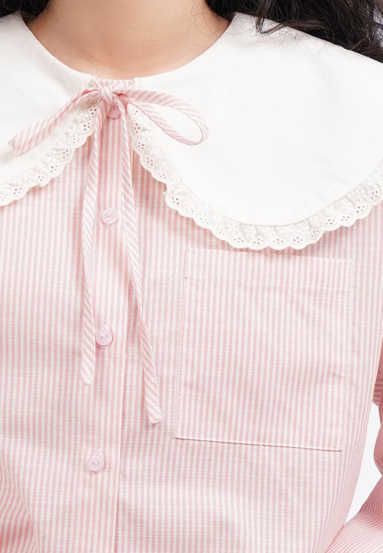 Contrast Wide Collar Blouse L.Pink