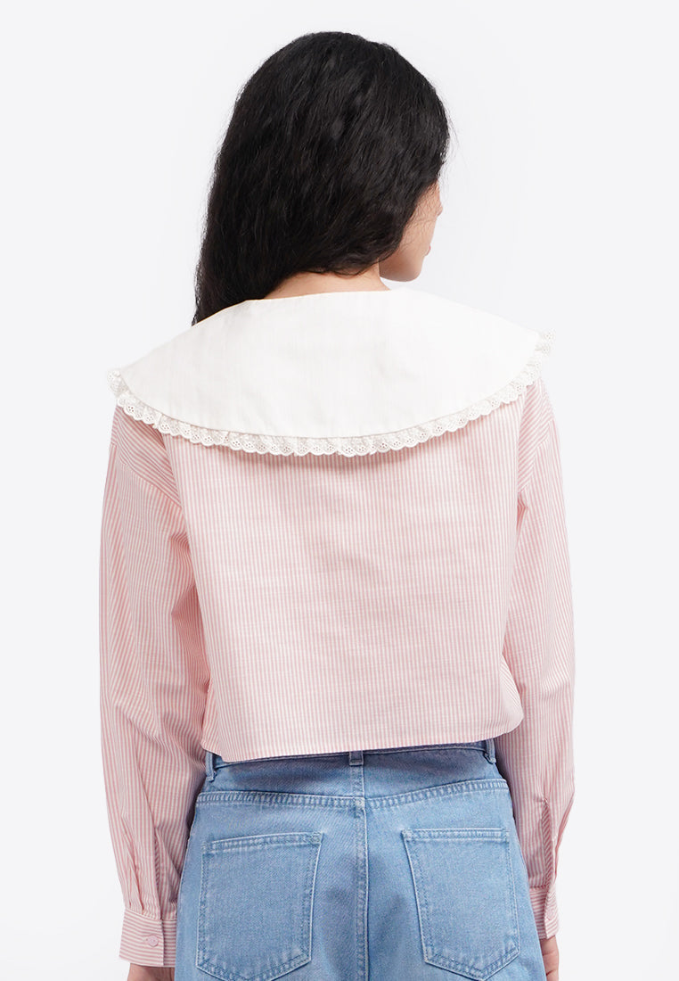 Contrast Wide Collar Blouse L.Pink