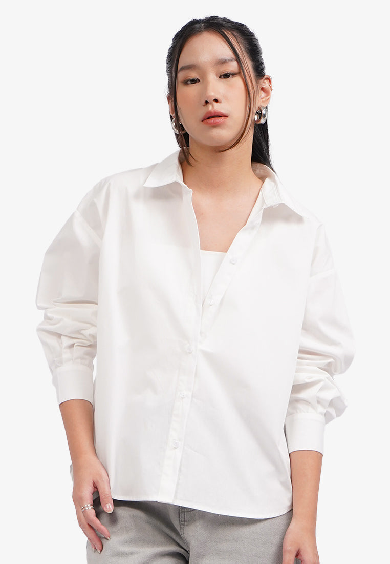 Split Tie Back Long Sleeve Shirt Off White