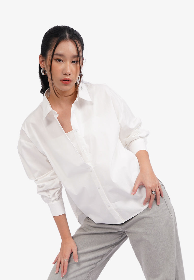 Split Tie Back Long Sleeve Shirt Off White
