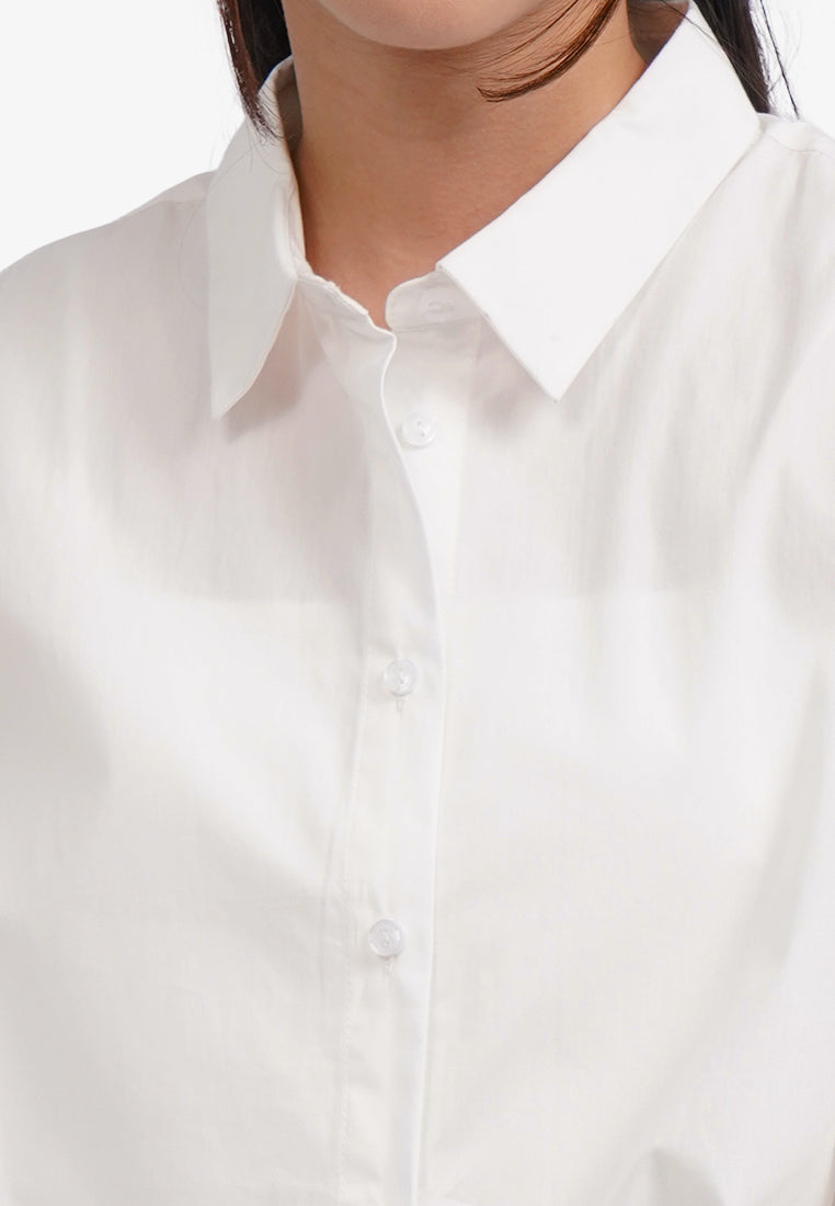 Split Tie Back Long Sleeve Shirt Off White