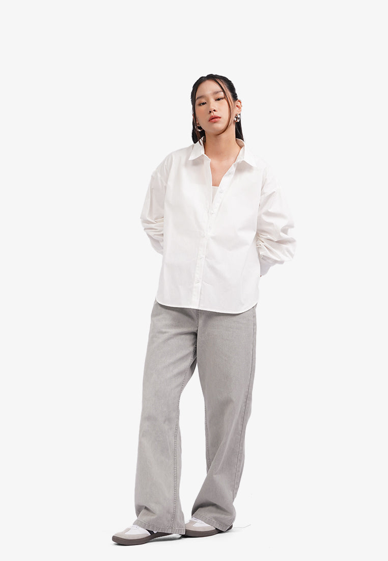 Split Tie Back Long Sleeve Shirt Off White