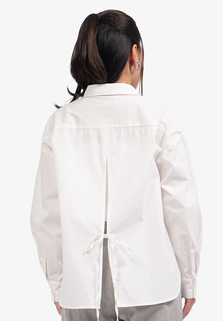 Split Tie Back Long Sleeve Shirt Off White