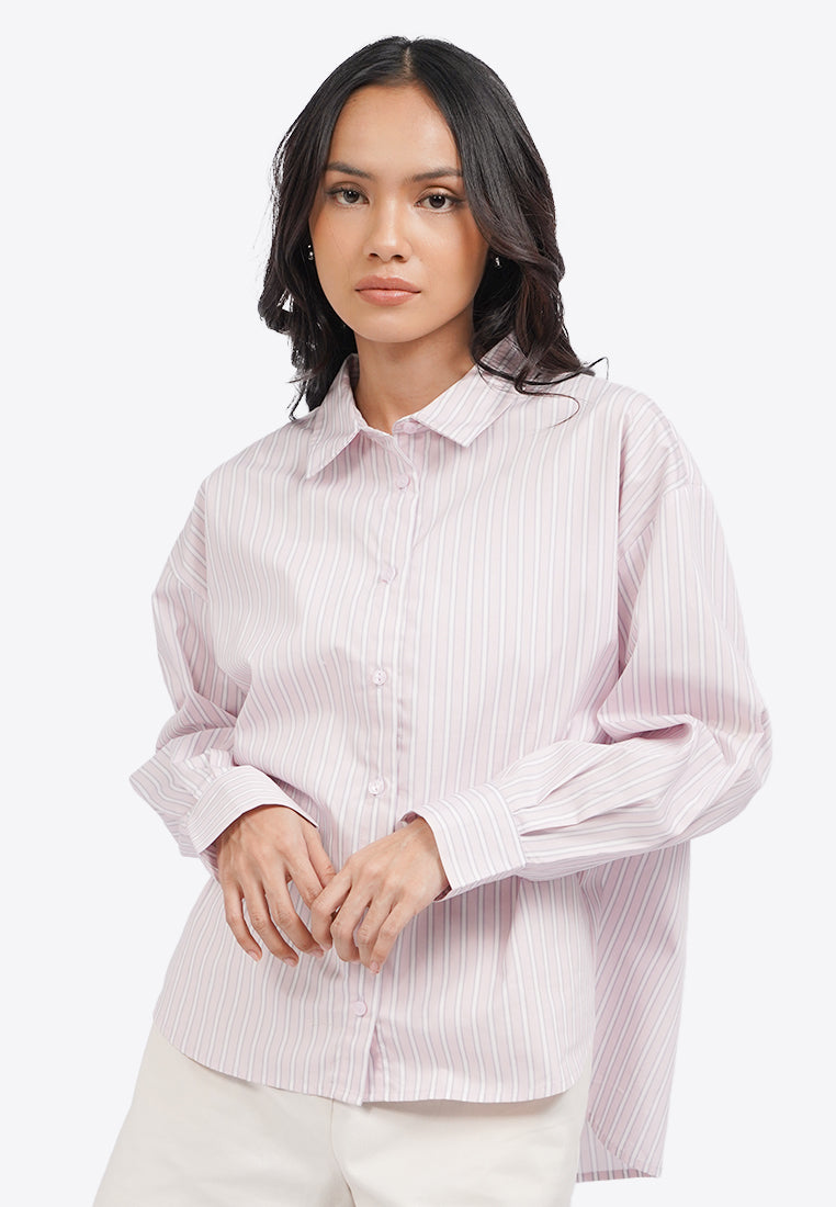 Split Tie Back Long Sleeve Shirt L.Pink
