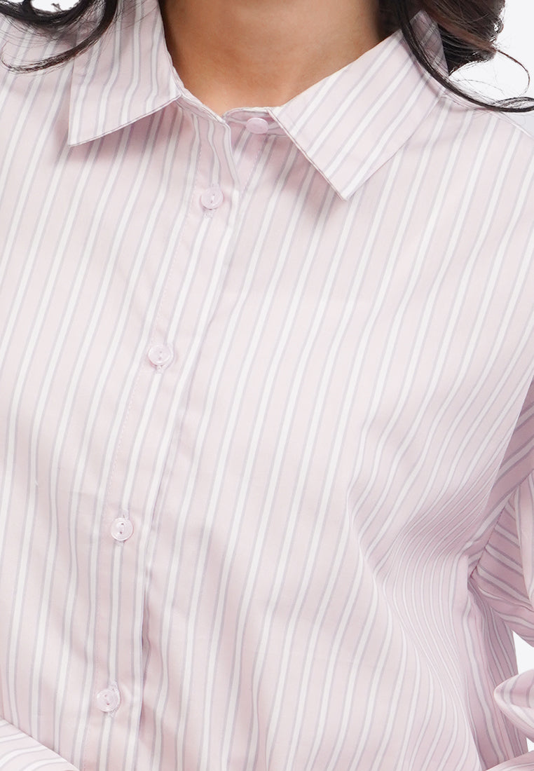 Split Tie Back Long Sleeve Shirt L.Pink