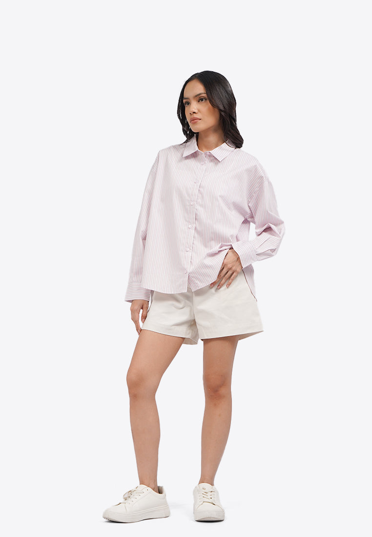 Split Tie Back Long Sleeve Shirt L.Pink