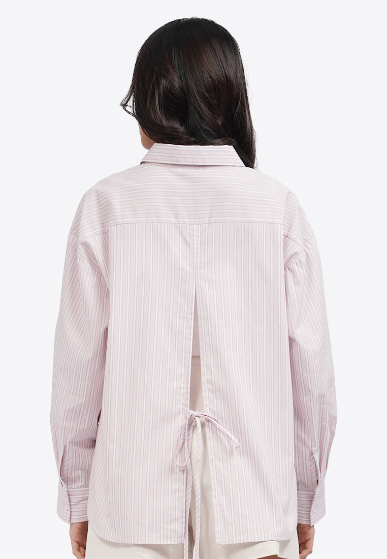 Split Tie Back Long Sleeve Shirt L.Pink