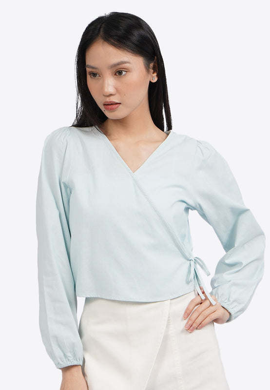 V-Neck Long Sleeve Wrap Blouse