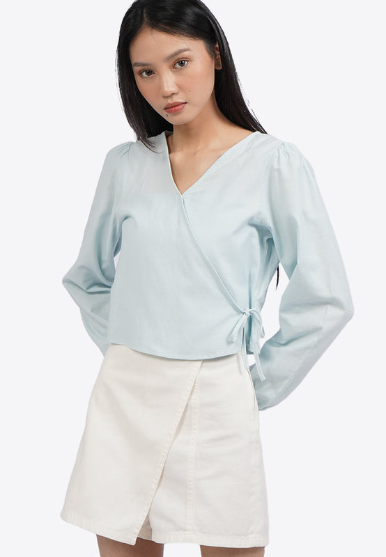 V-Neck Long Sleeve Wrap Blouse