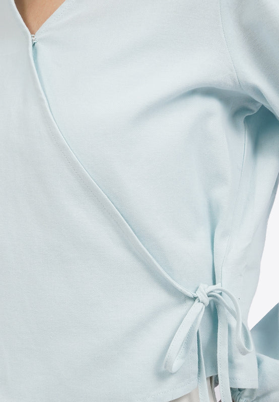 V-Neck Long Sleeve Wrap Blouse