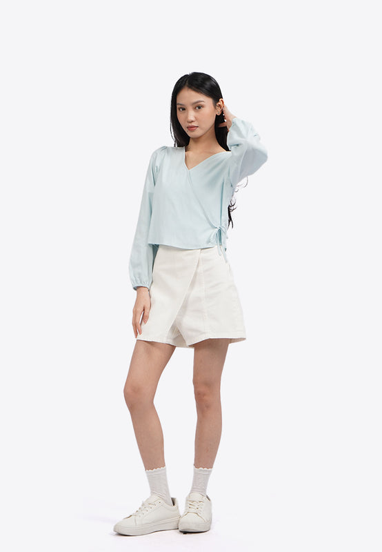 V-Neck Long Sleeve Wrap Blouse