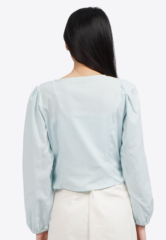 V-Neck Long Sleeve Wrap Blouse