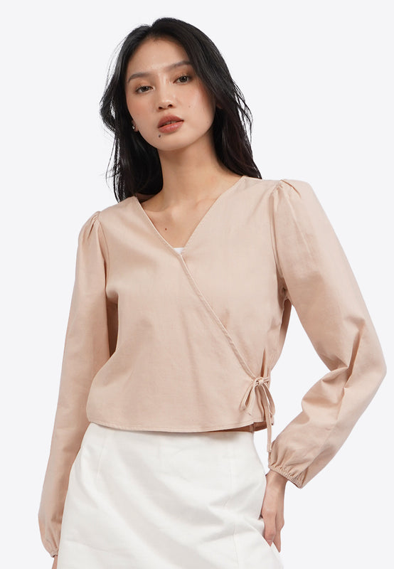 V-Neck Long Sleeve Wrap Blouse