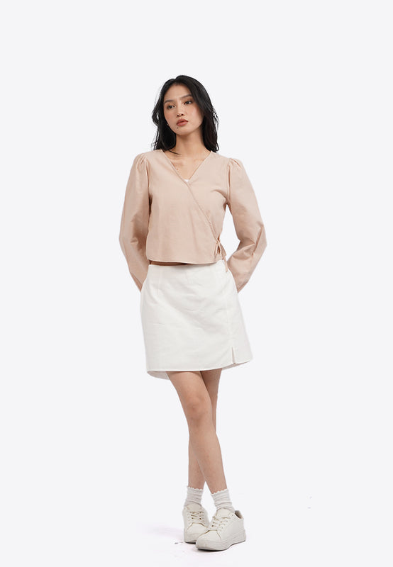V-Neck Long Sleeve Wrap Blouse