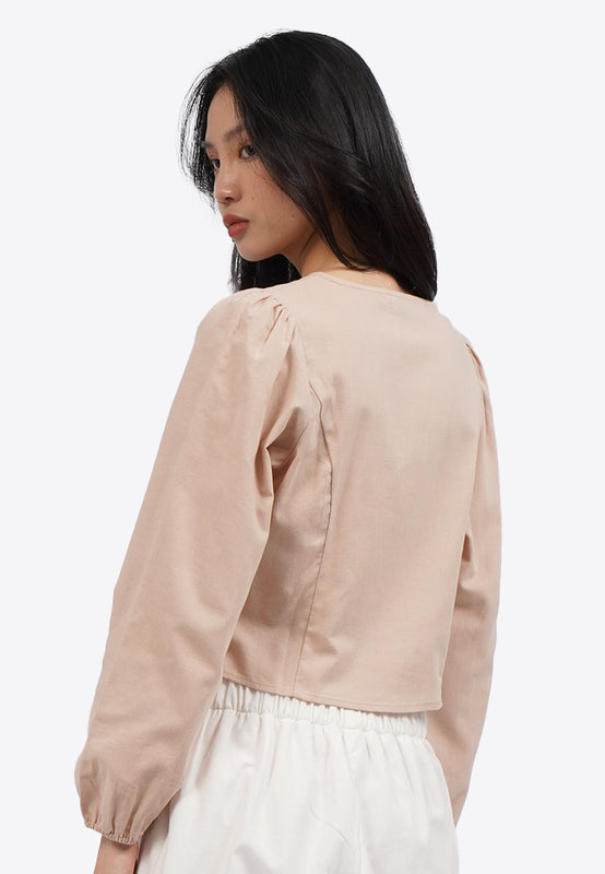 V-Neck Long Sleeve Wrap Blouse