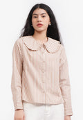 Wide Collar Stripes Shirt L.Brown