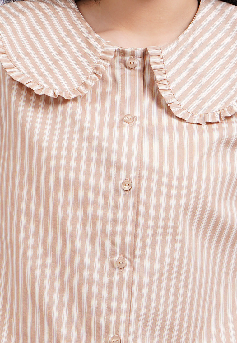 Wide Collar Stripes Shirt L.Brown