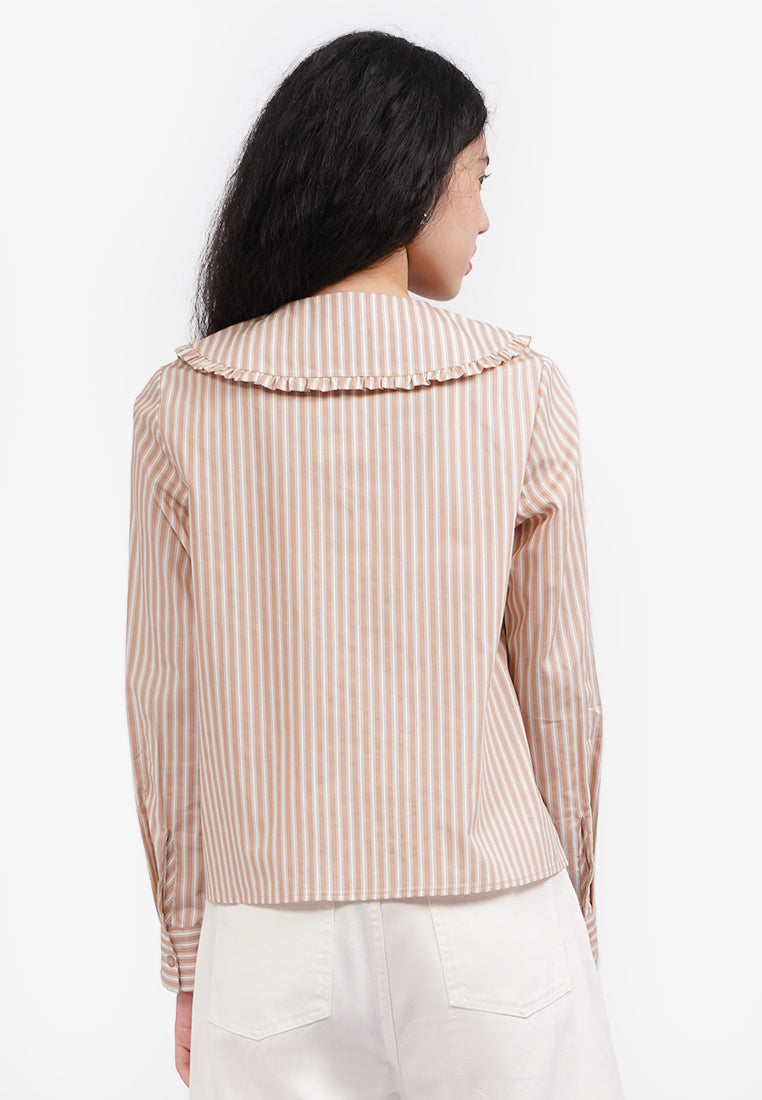 Wide Collar Stripes Shirt L.Brown