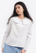 Wide Collar Stripes Shirt L.Blue