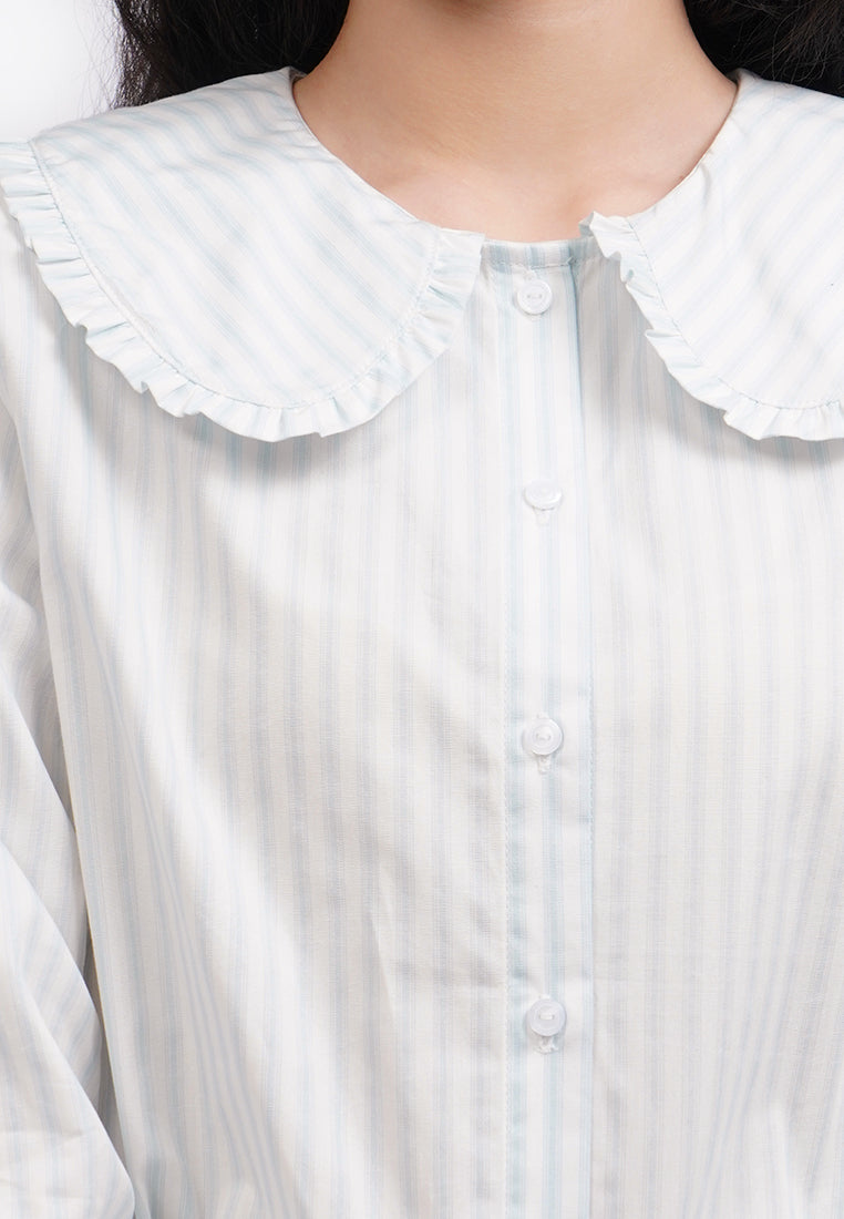 Wide Collar Stripes Shirt L.Blue