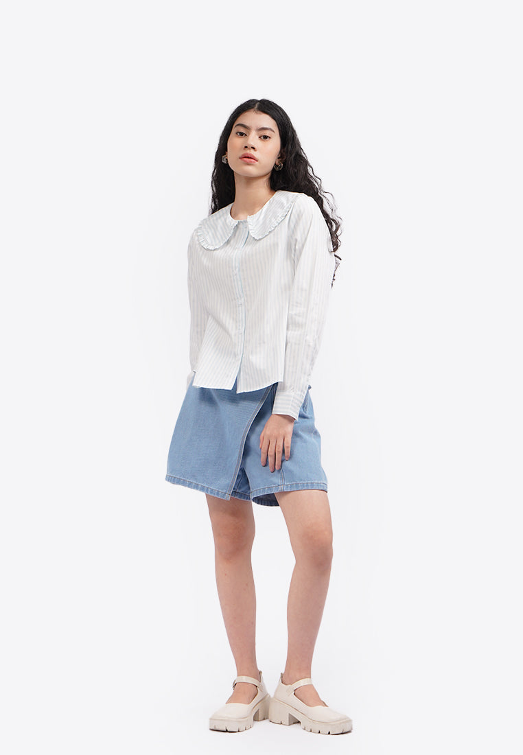 Wide Collar Stripes Shirt L.Blue