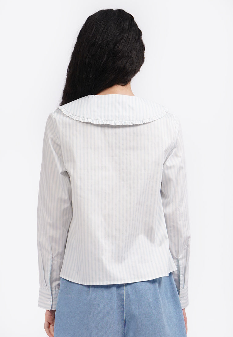 Wide Collar Stripes Shirt L.Blue