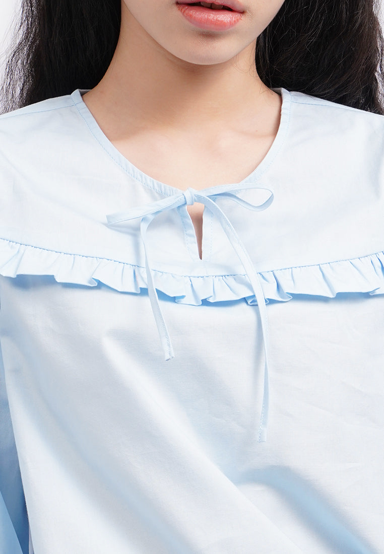 Long Sleeve Boho Blouse L.Blue