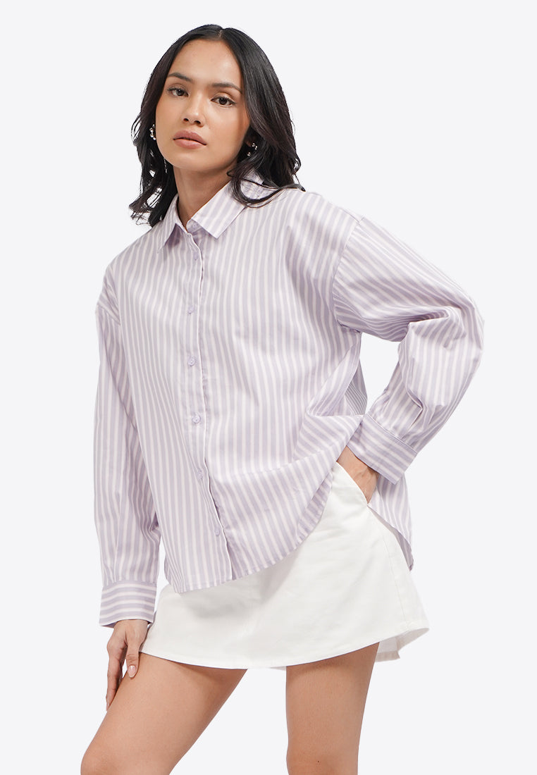 Split Tie Back Long Sleeve Shirt Lilac