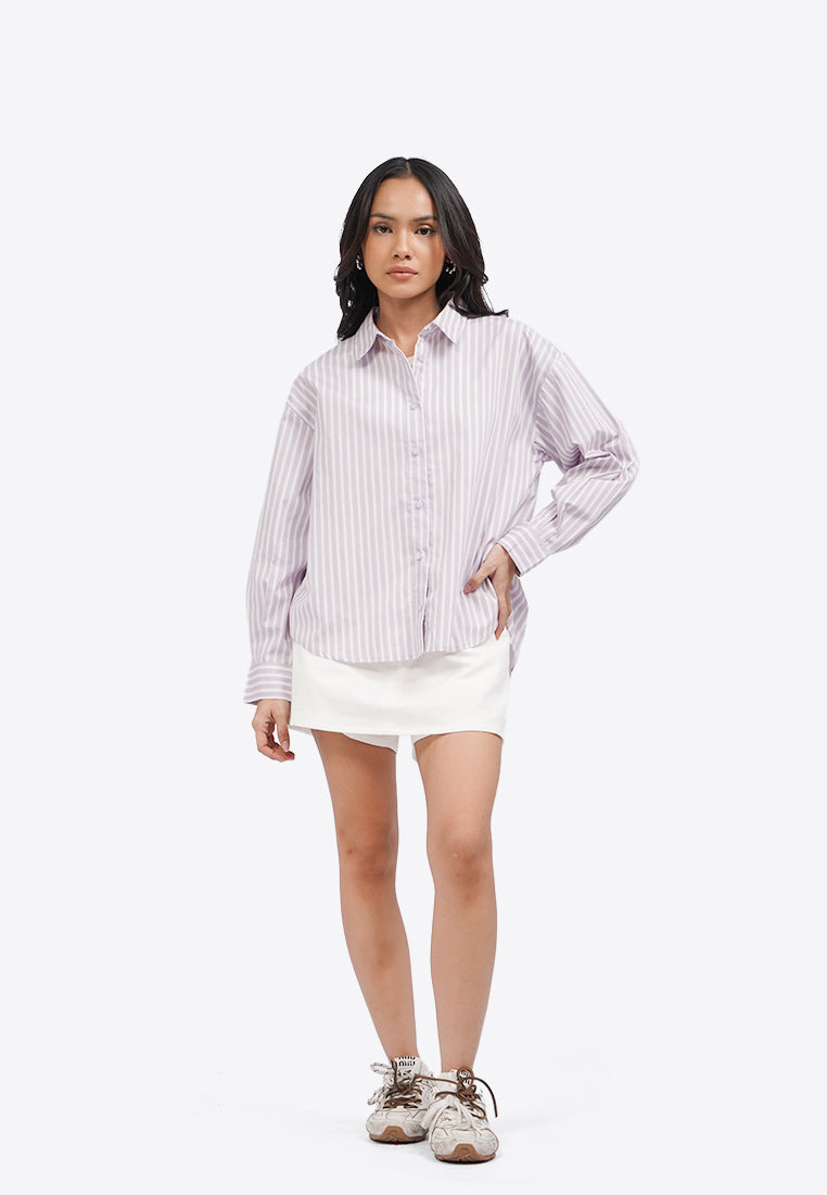 Split Tie Back Long Sleeve Shirt Lilac