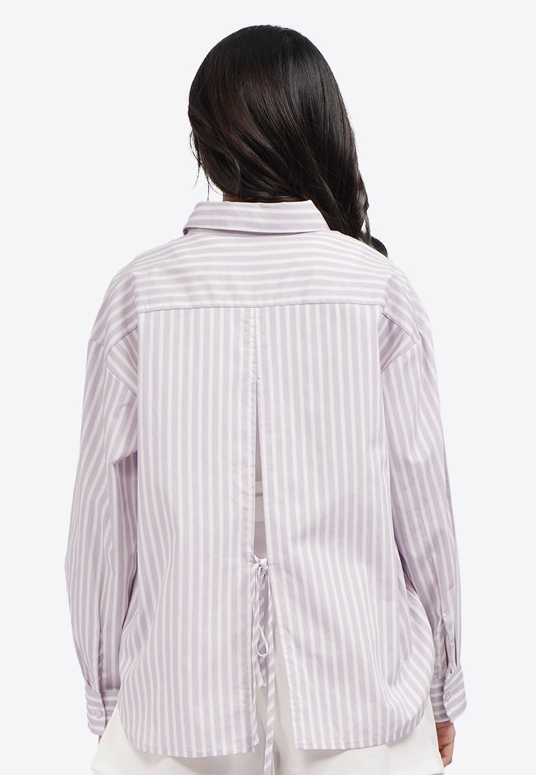 Split Tie Back Long Sleeve Shirt Lilac