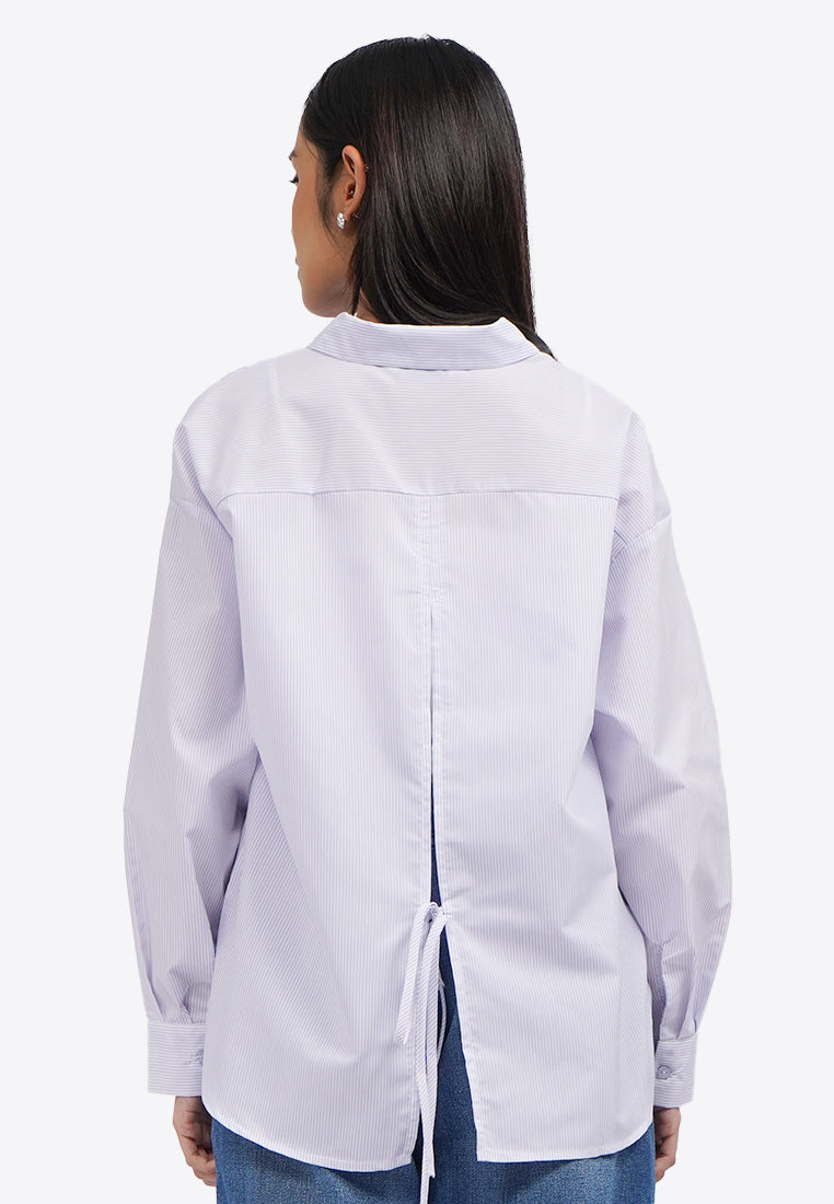 Split Tie Back Long Sleeve Shirt Grey