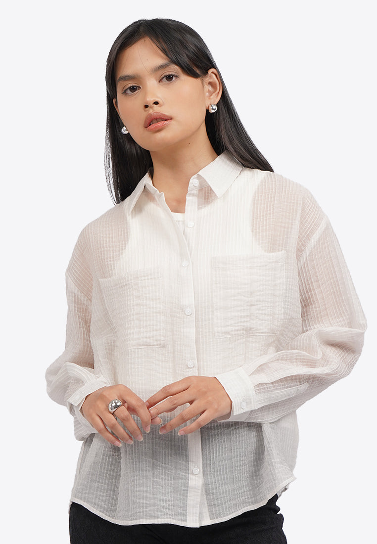 Textured Long Sleeve Sheer Shirt