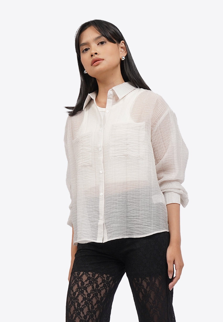 Textured Long Sleeve Sheer Shirt