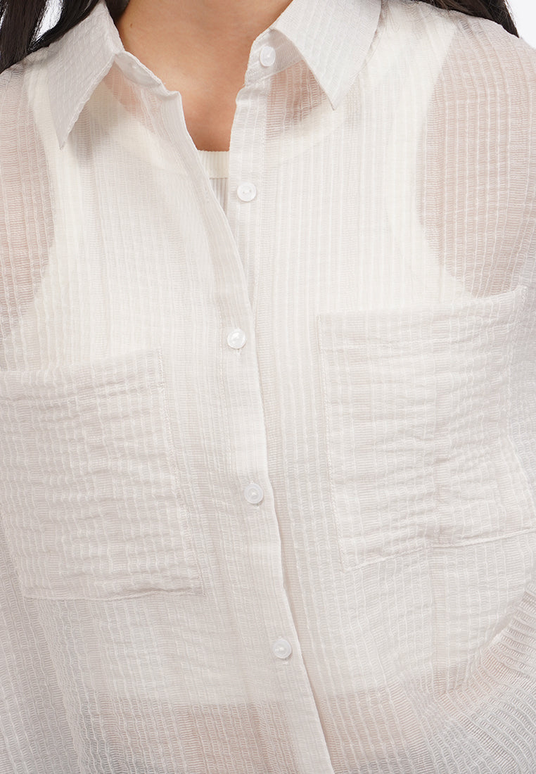 Textured Long Sleeve Sheer Shirt
