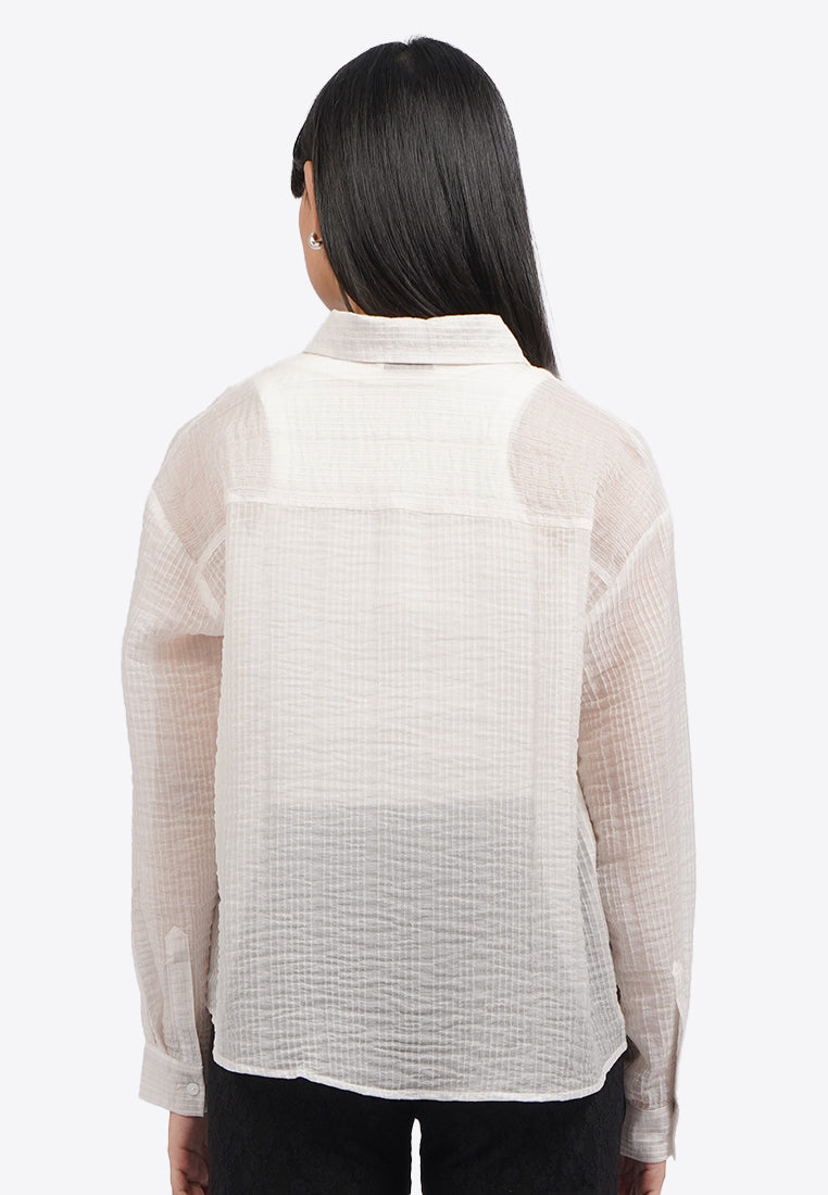 Textured Long Sleeve Sheer Shirt