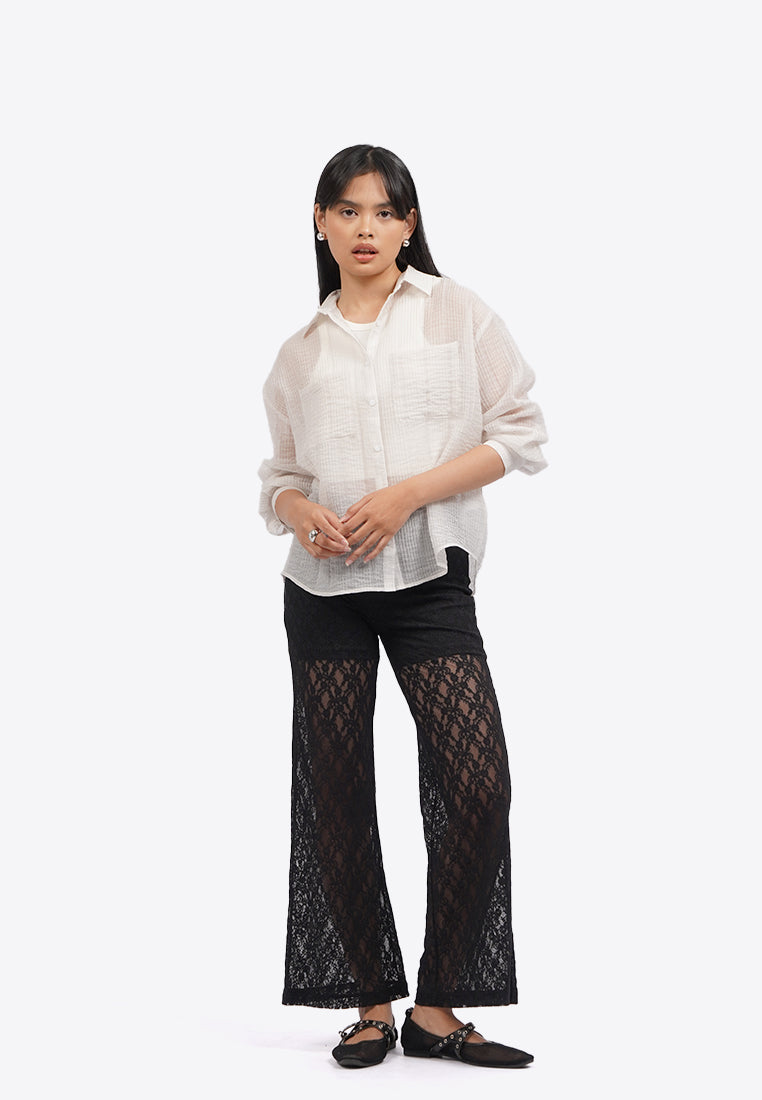 Textured Long Sleeve Sheer Shirt
