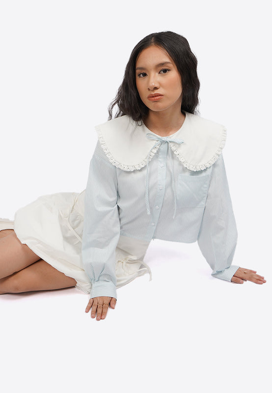 Stripe Blouse with Peterpan Collar