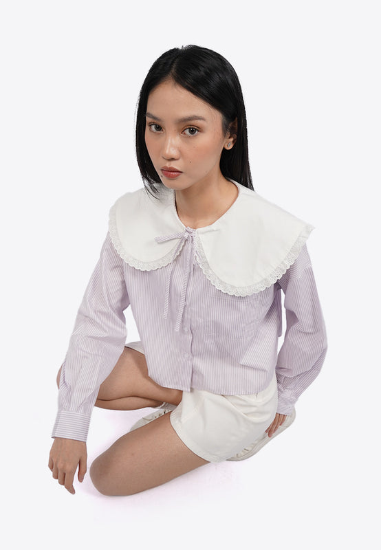 Stripe Blouse with Peterpan Collar