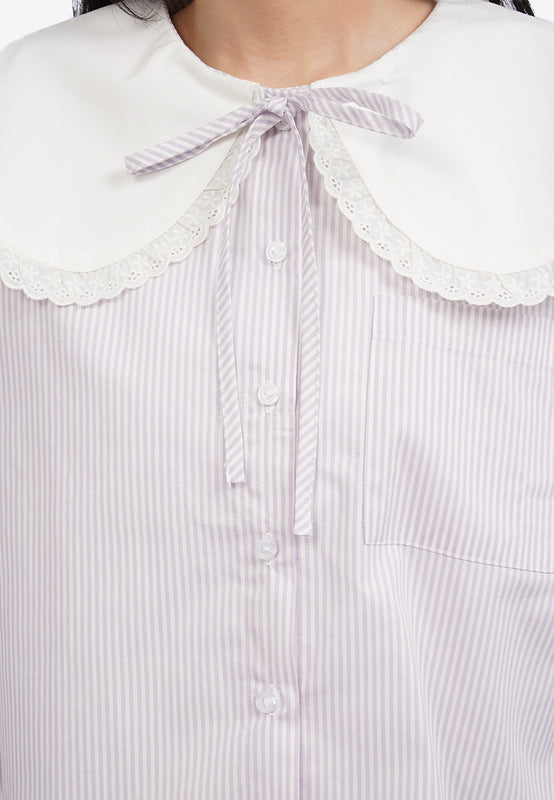 Stripe Blouse with Peterpan Collar