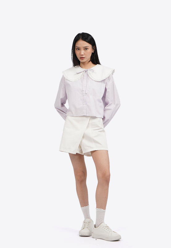 Stripe Blouse with Peterpan Collar
