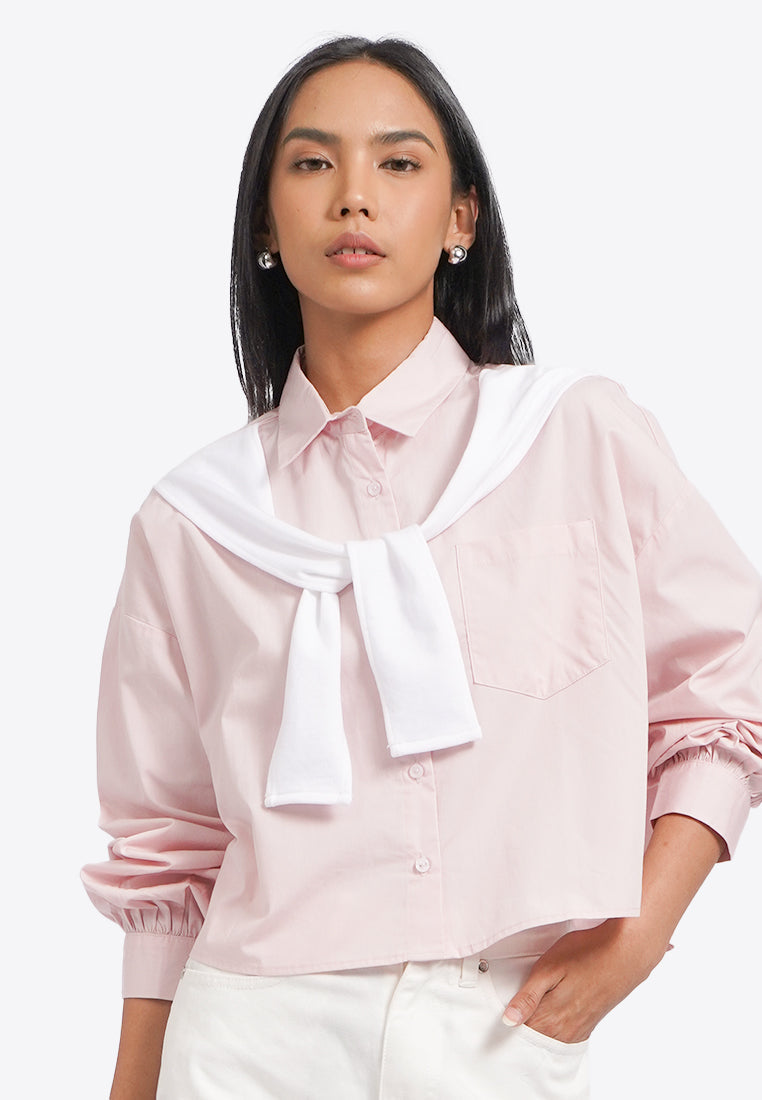 Contrast Shawl Long Sleeve Shirt