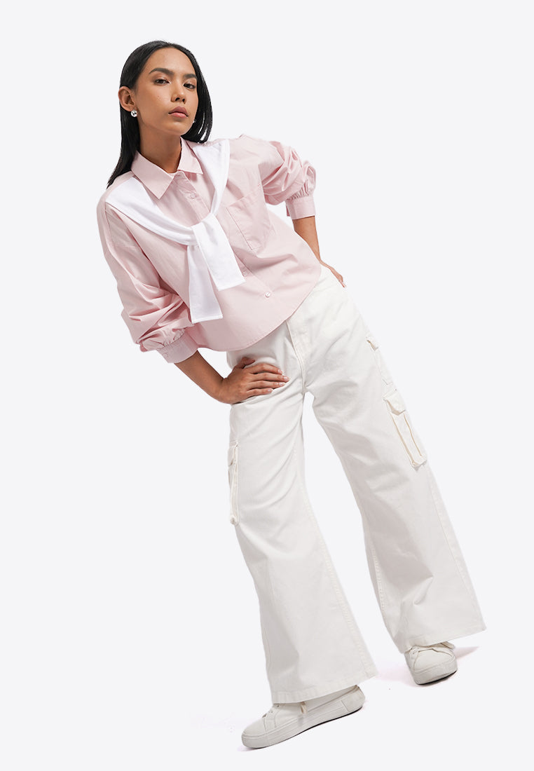 Contrast Shawl Long Sleeve Shirt