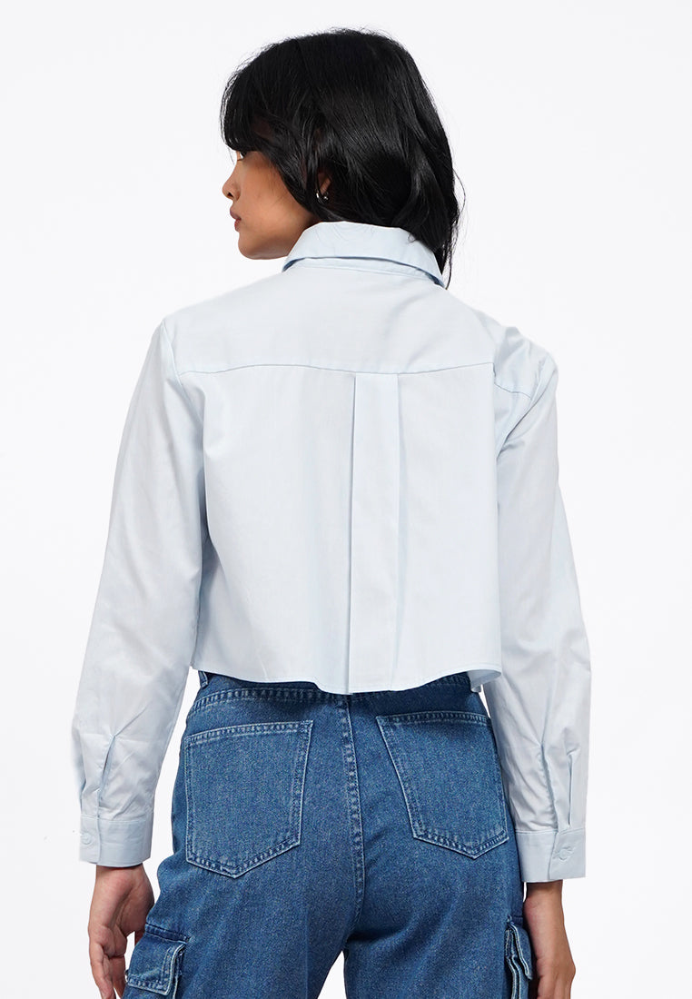 Bow Details Long Sleeve Crop Shirt
