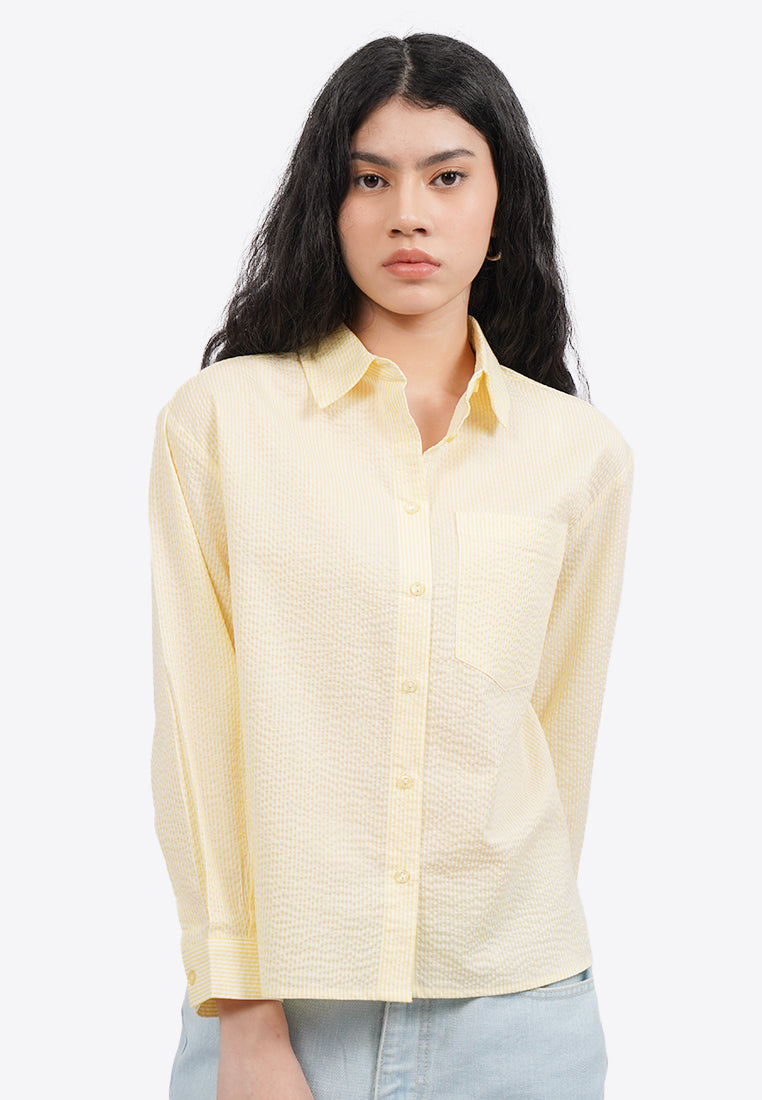 Textured Long Sleeve Stripes Blouse