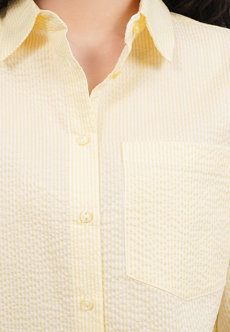 Textured Long Sleeve Stripes Blouse